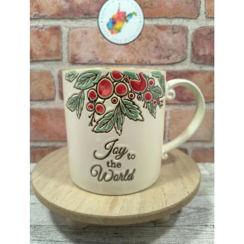 Spectrum Designz Berry Religious 21oz Ceramic Coffee Joy To The World NWT